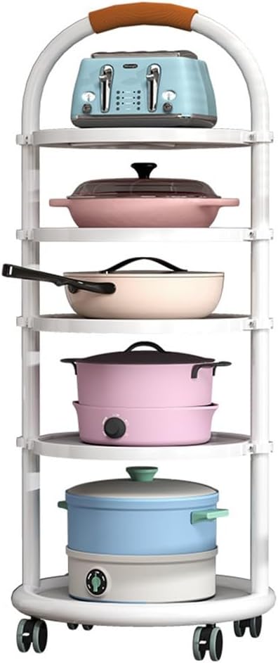 5-Tier Pots and Pans Organizer, Kitchen Storage Cart on Wheels, Rolling Utility Rack Floor Standing Kitchen Rack Organizer, Adjustable Shelf Height, for Kitchen Pot Pan Fruit Vegetabe