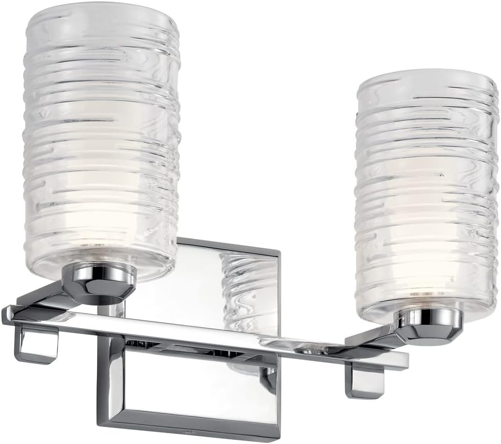 Kichler Giarosa 15 Inch 2 Light Vanity Light with Clear Hand Spun Ribbed Outer Glass and Satin Etched Cased Opal Inner Glass in Chrome