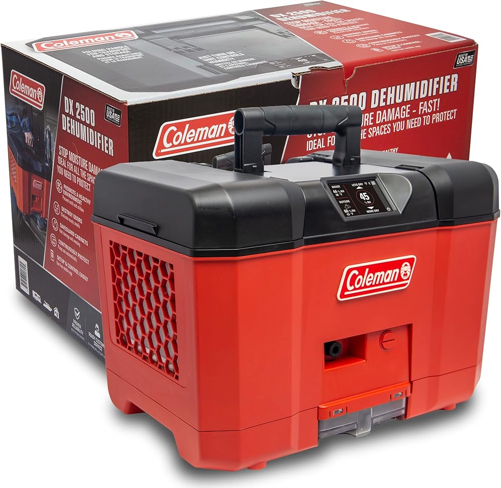 Coleman DX 2500 Dehumidifier, up to 800 cu ft, Portable, Versatile, WiFi and Bluetooth Compatible, Great for RVs, Boats, Cabins, Shops, Basements and Crawlspaces