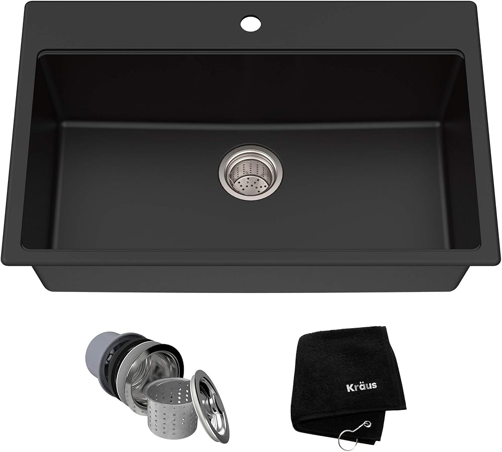 Kraus KGD-412B Quarza Granite Kitchen Sink, 31.5 Inch, Black