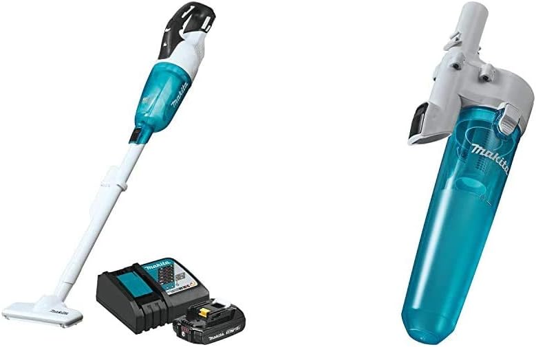 Makita XLC03R1WX4 18V LXT Lithium-Ion Compact Brushless Cordless Vacuum Kit, Trigger w/Lock (2.0Ah) with 191D70-5 White Cyclonic Vacuum Attachment w/Lock