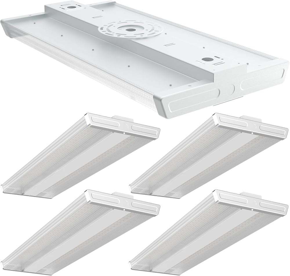 2FT LED High Bay Shop Light, 100-277V【Driver Equipped, 5 Years Warranty】 200W [Eqv.800W] 5000K Linear Hanging Light for Warehouse Diamond Diffusion-4Pack