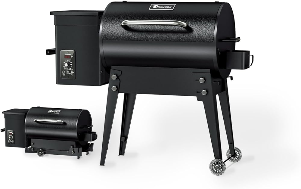 KingChii Portable Electric Wood Pellet Grill & Smoker with Foldable Legs, 456 SQ.IN Grill Capacity, with PID Temperature Control (180-425°F) for Backyard Camping Bake and Roast, Black