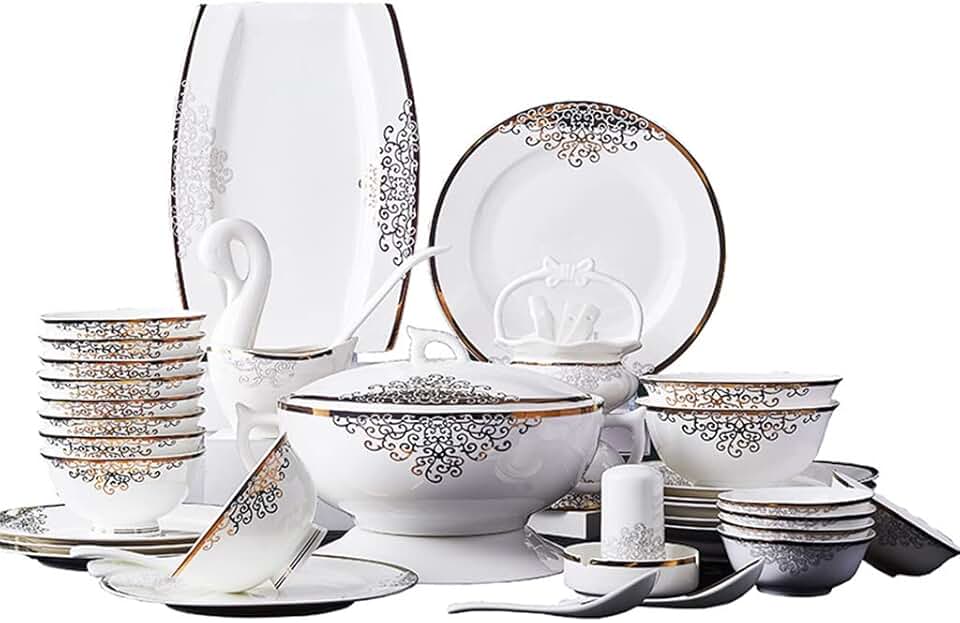 CSCDD European Kitchen Utensils Dishes Sets Tableware Sets Ceramic Tableware Sets 60 Pieces