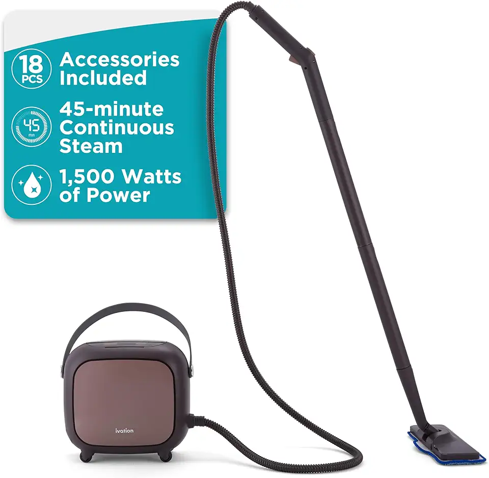 Ivation Steam Cleaner, Powerful Multipurpose Steamer w/ 18 Accessories, Chemical-Free Cleaning and Sanitizing for Floor, Tiles, Car Detailing, Wallpaper, Grout, Bed Bugs, Clothes, Curtains and Carpet