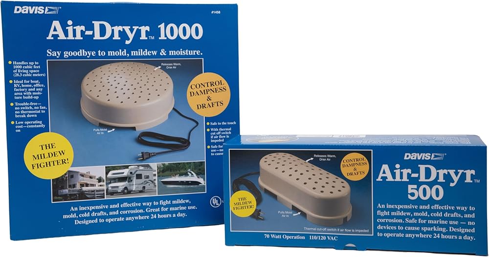 Davis Air-Dryr 500 & 1000 2 Pack Bundle - Quiet Room Dehumidifier for Moisture Problems and Wet Air Solution - Boat Dehumidifier - Portable Dehumidifier for RV, Camper, Bathroom, Bedroom and More