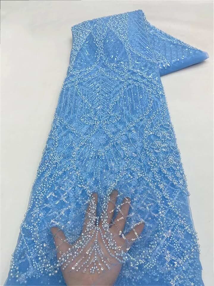 African Sequins Lace Fabric, Embroidery Tulle, Heavy Beads, Nigerian Wedding Dress Sewing