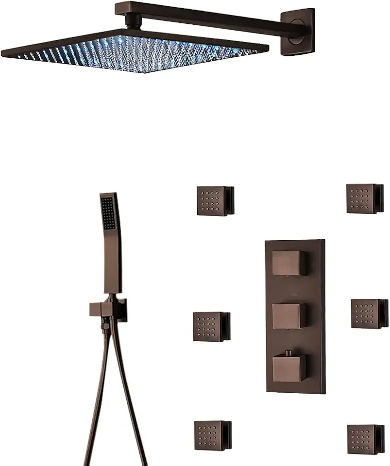 Fontana Trialo Light Oil Rubbed Bronze Color Changing LED Shower Head with Adjustable Body Jets (24 Inches)
