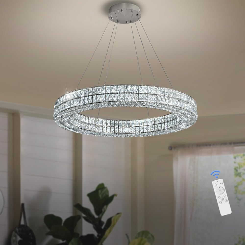 Modern Crystal Chandelier for Dining Room Luxury Silver Crystal Chandelier for Living Room Dimmable LED 32