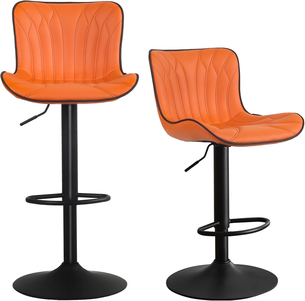 YOUNUOKE Bar Stools Set of 2 Orange Barstools Adjustable Counter Height Stools 24 inch Swivel Modern Bar Stool with Back for Kitchen Island