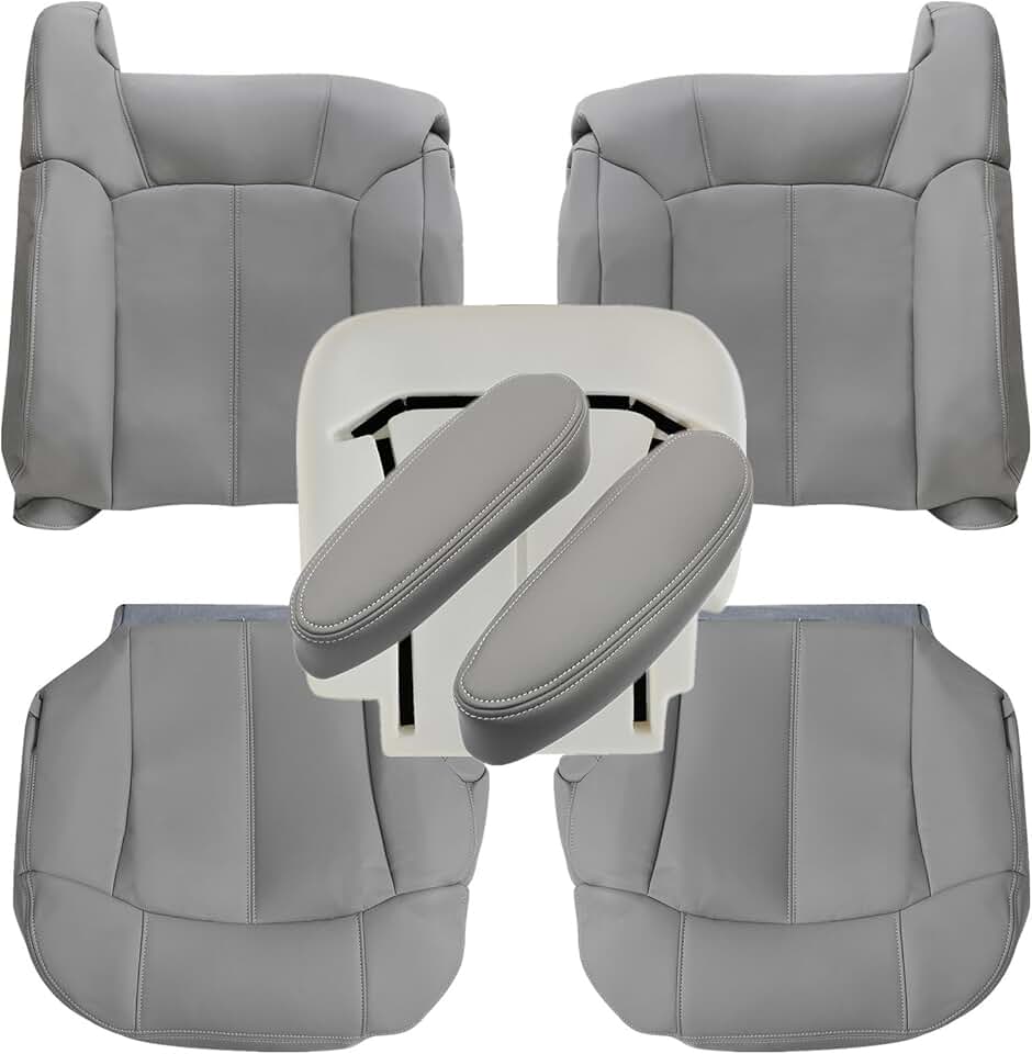 NLQR Both Sides Bottom & Back Replacement Seat Covers & Bottom Foam Cushions & Armrest Covers Compatible with Chevy Silverado GMC Sierra #922, Compatible with Chevy Tahoe Suburban #122, 1999-2002