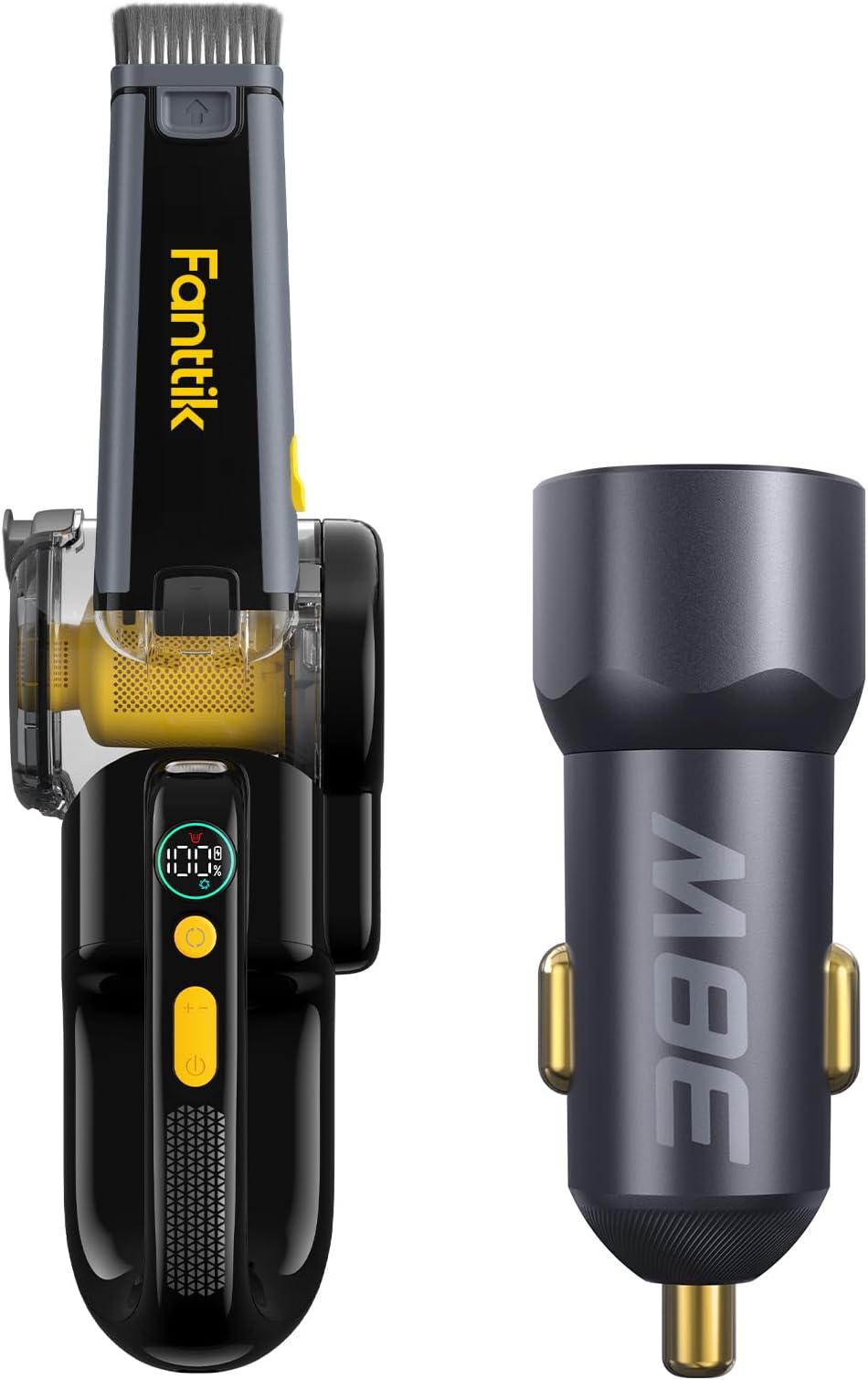 Fanttik V10 Mate Pivoting Cordless Handheld Vacuum, 14kPa/40AW, 2.5H Fast Charge USB C Car Charger, 38W Dual Port Fast Charging Car Adapter