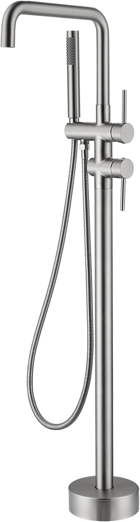 Freestanding Bathtub Faucet Brushed Nickel, Two Function Handle Floor Mount Tub Filler Faucet with Handheld Shower and 360 Degree Swivel Spout (Brushed Nickel)