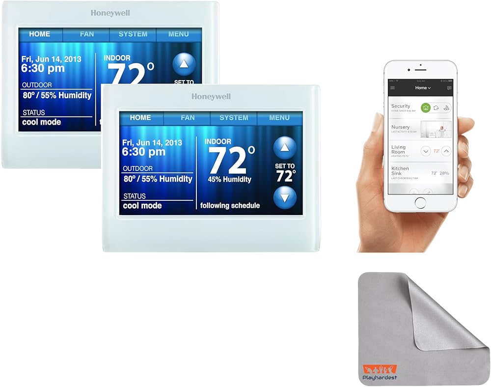 Honeywell TH9320WF5003 Wi-Fi 9000 Color Touch Screen Programmable Thermostat, White, Requires C Wire 2 Pack with Extended 5-Year Warranty