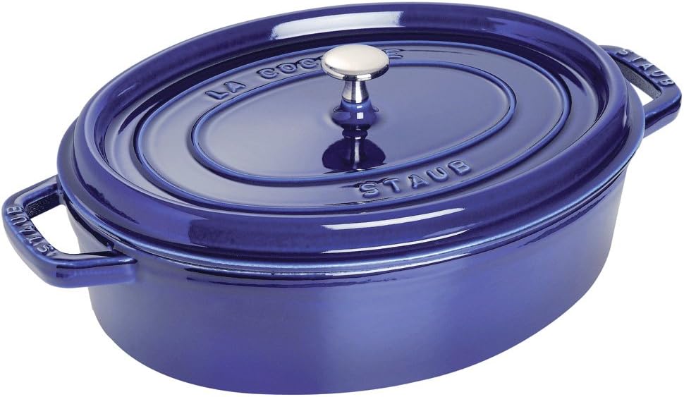 Staub Royal Blue Enameled Cast Iron Shallow Oval Cocotte, 4 Quart