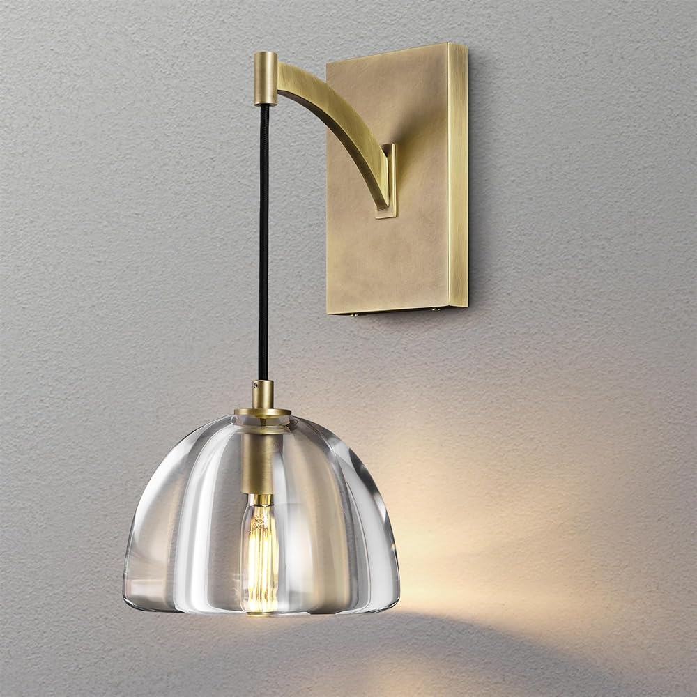 Hemisphere Crystal Modern Wall Sconce,Brass Sconces Wall Lighting,Bathroom Sconces,Gold Wall Sconce Indoor,Bedroom Wall Sconces,Bathroom Vanity Light Fixtures,includes Bulbs