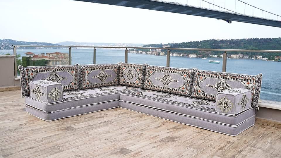 L Shaped Arabic Floor Cushions, Sectional Sofas, Arabic Majlis Set, Custom Made Sofa, Arabic Sofa Set, Seating Cushions (8'' Thickness Sofa, L Sofa Only, Gray)