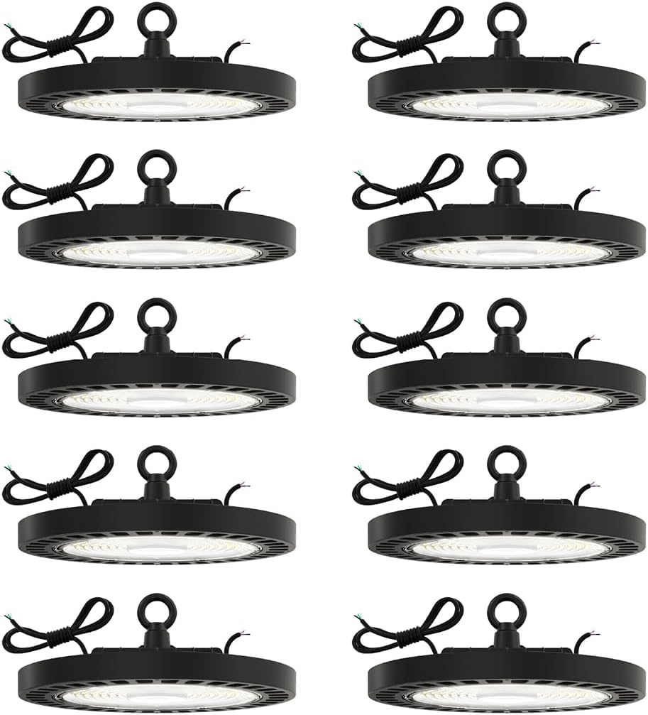 Sunco 10 Pack UFO LED High Bay Light, Lighting for Warehouse, 6000K Daylight Deluxe, 150W, 21000 LM, 100-277V, Dimmable 0-10V, IP65 Waterproof, Super Bright, UL