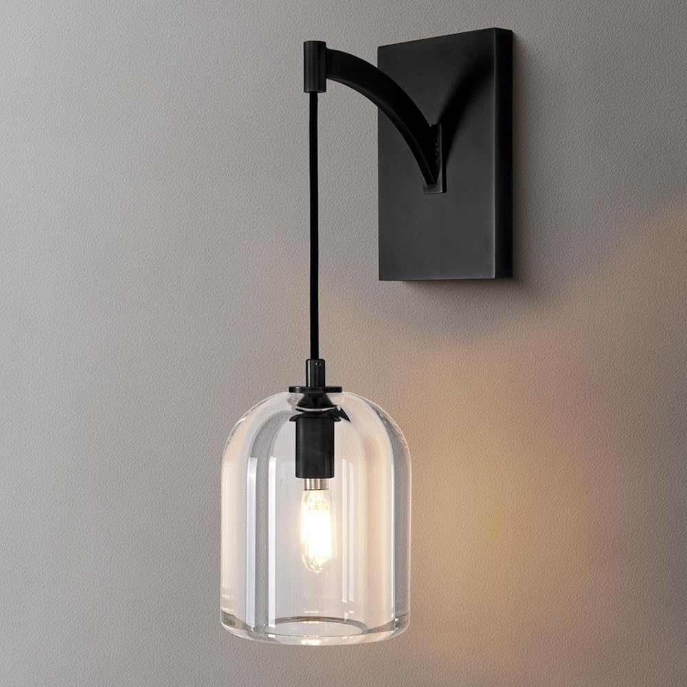Modern Crystal Wall Sconce, Black Hemisphere Wall Sconce, Black Wall Lamps Indoor for Bedroom Bathroom Vanity Light Fixtures includes Bulbs