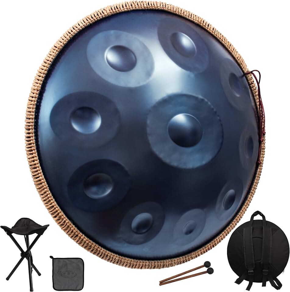 Handpan 22 inch D Minor Kurd Handpan 10 Notes Handpan Drum Instrument for Professional Performance, 440HZ Sound Handpan Drums for Adults (Blue)