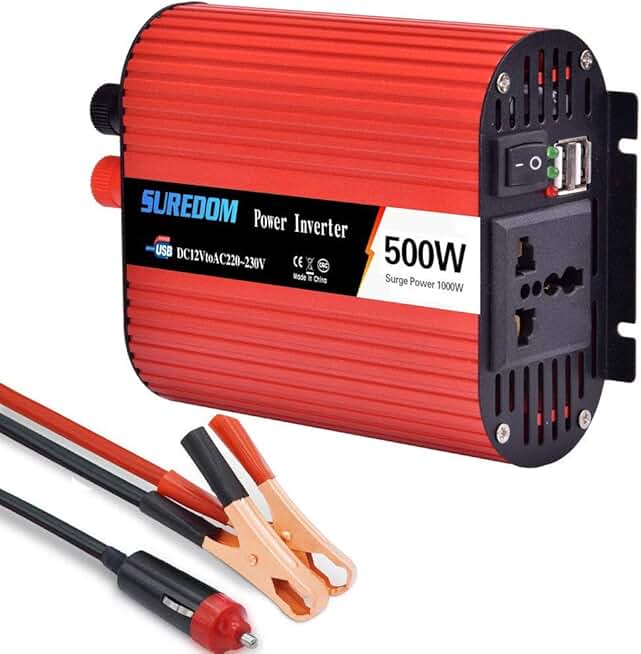 WASHLA 500W Power Inverter Charger DC 12V to AC110V 220V 230V 240V Converter, Modified Wave Inverter, with 2 USB Ports, Can Be Directly Connected to The Battery (Peak 1000W),220v