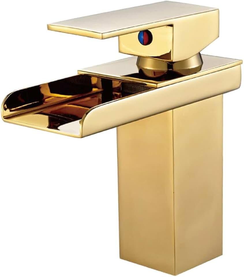 Single Lever Waterfall Gold Bathroom Sink Faucet