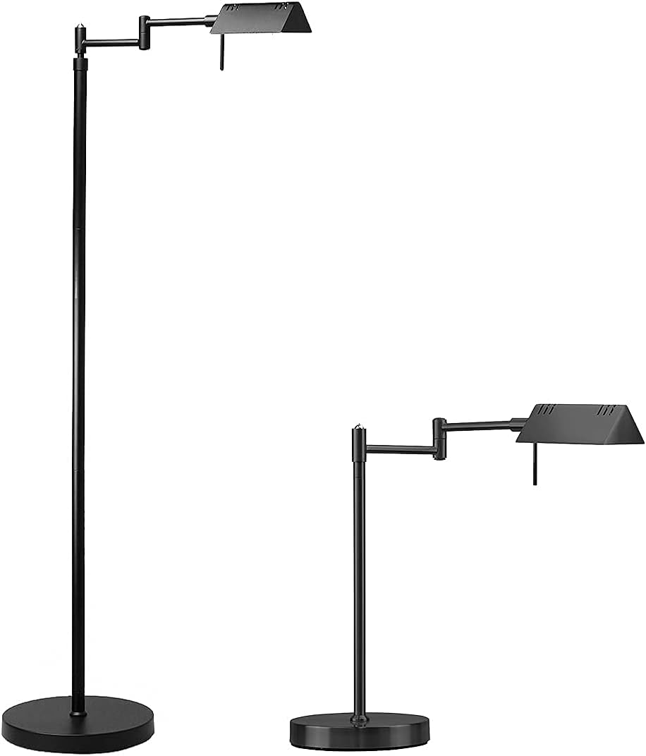 O'Bright LED Pharmacy Floor Lamp and Table Lamp Bundle, 12W LED, Full Range Dimming, 360 Degree Swing Arms, Reading Lamp, Task Lamp for Craft Work and Sewing, Black