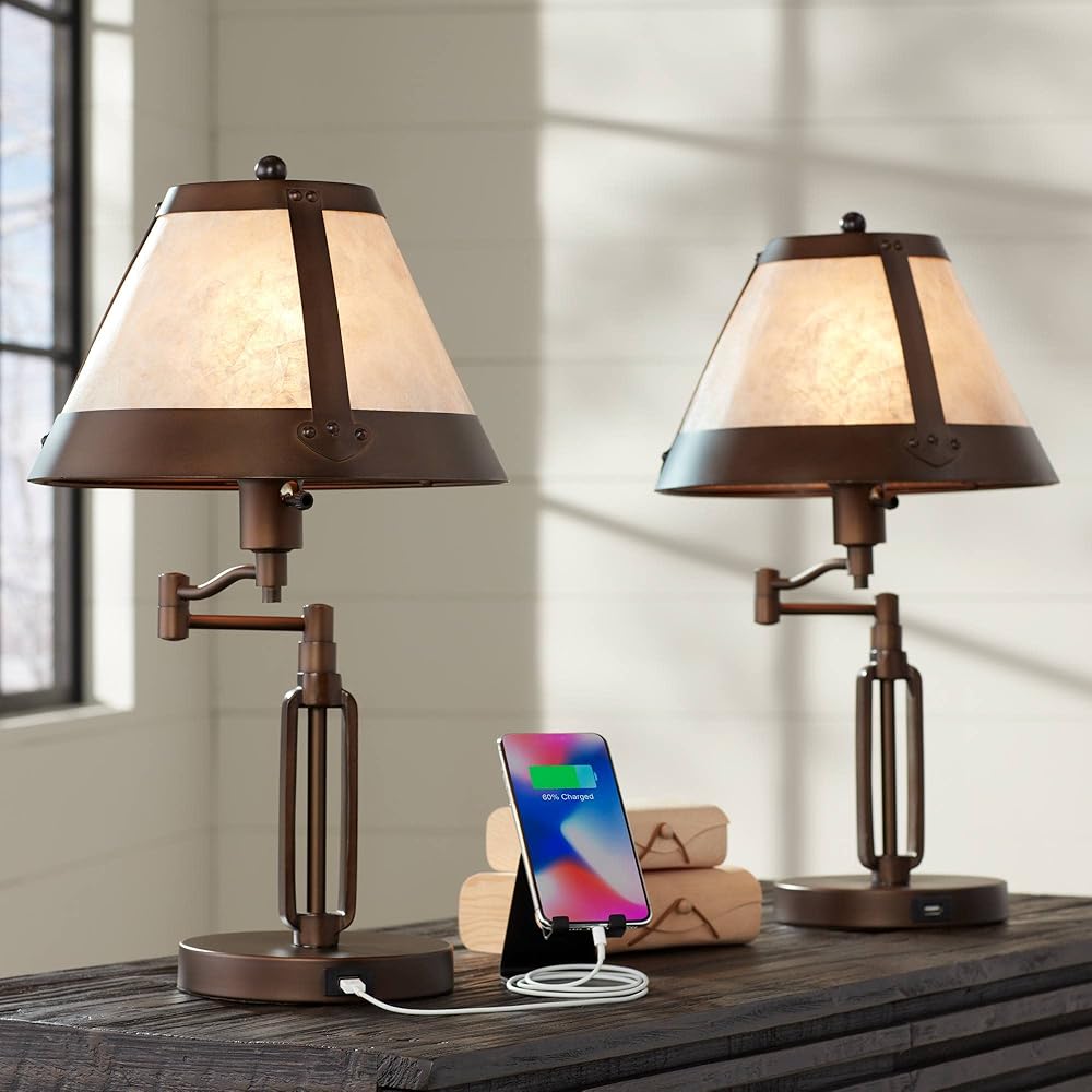 Franklin Iron Works Samuel Rustic Industrial Desk Table Lamps with USB Charging Port 21 1/4