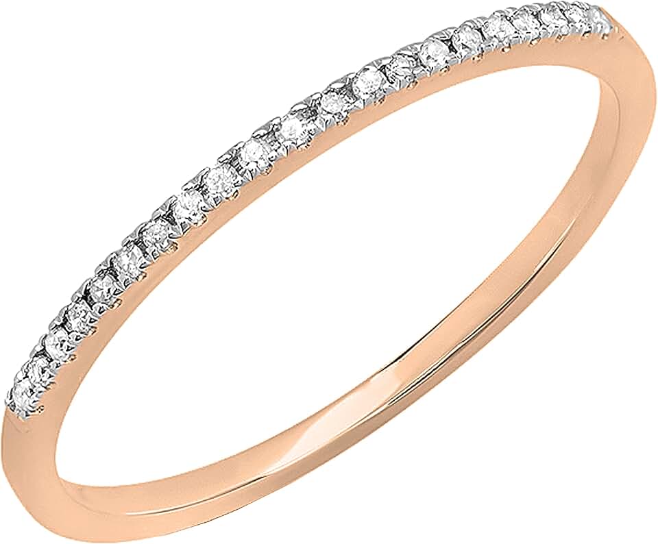 Dazzlingrock Collection 0.08 Cttw Round White Diamond Minimalist Stackable Wedding Band for Women in 10K Solid Gold