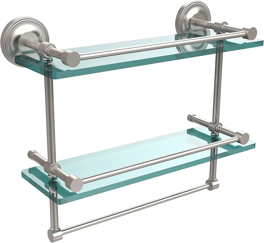 Allied Brass PRBP-2TB/16-GAL-SN Prbp 2 Tb Gal Inch Gallery Double Towel Bar Glass Shelf, 16 Inch, Satin Nickel