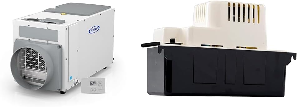 AprilAire E100 Pro 100-Pint Whole-House Dehumidifier + Model 76 Wall Mount & Little Giant 554425 VCMA-20ULS 80 GPH 1/30 HP Automatic Condensate Pump with Safety Switch for HVAC, Dehumidifier