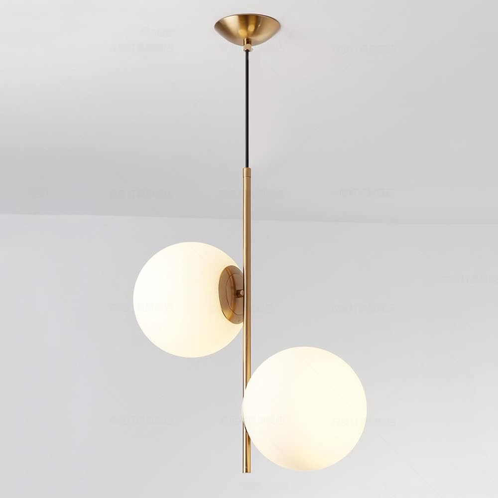 2-Light Cluster Pendant Lighting Ceiling Fixture Globe Glass Hanging Chandelier, Modern Gold Kitchen Island Lights E27 Suspension Lamps for Dining Room Bedroom Bedside