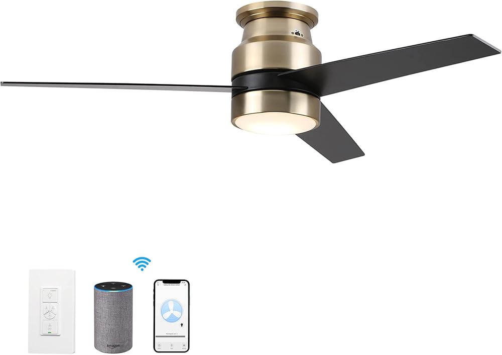 52 inch Low Profile Ceiling Fan with Light, Smart Ceiling Fan with Light Work with Alexa/Google Assistant/Siri Short Cut|Reversible Motor|Schedule| Needs Ground/Neutral/Live Wire, No Remote