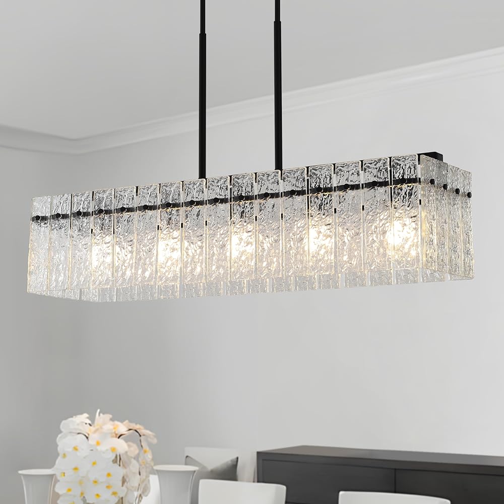 Modern Black Rectangle Chandeliers for Dining Room, 35.4