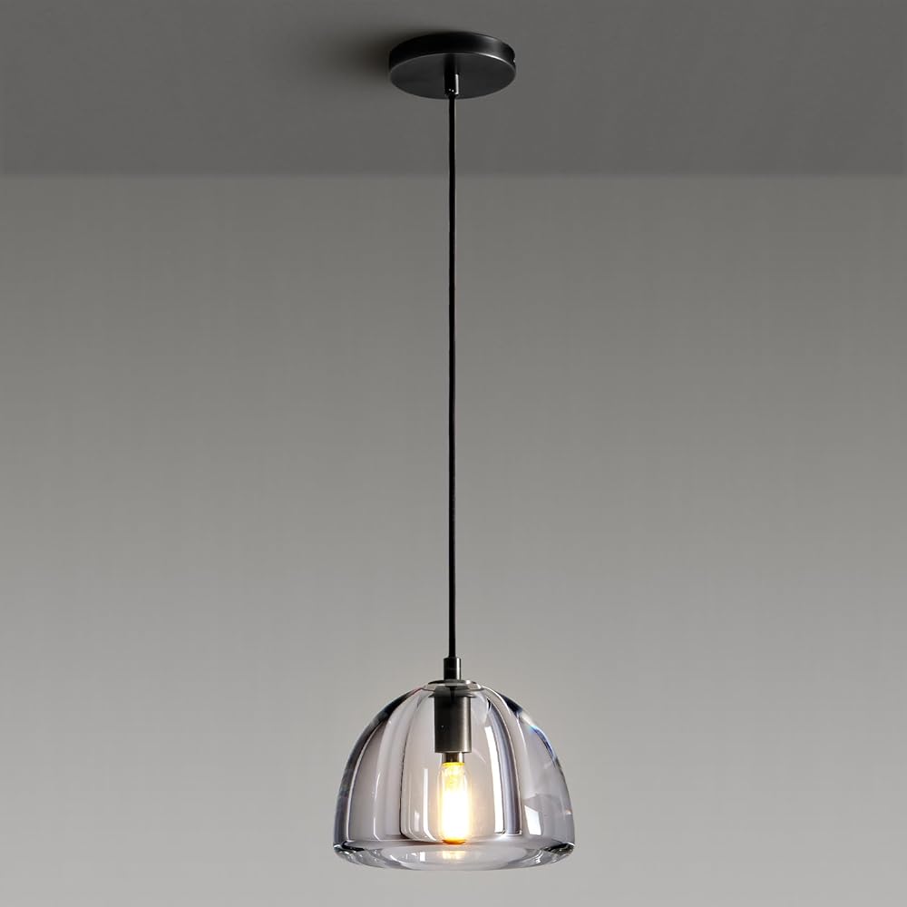 Black Crystal Hemisphere Pendant Light, Kitchen Pendant Lighting Over Island, Farmhouse Pendant Light for Indoor Kitchen Island Dining Room Living Room Bedroom Bathroom, E12 Bulb Included