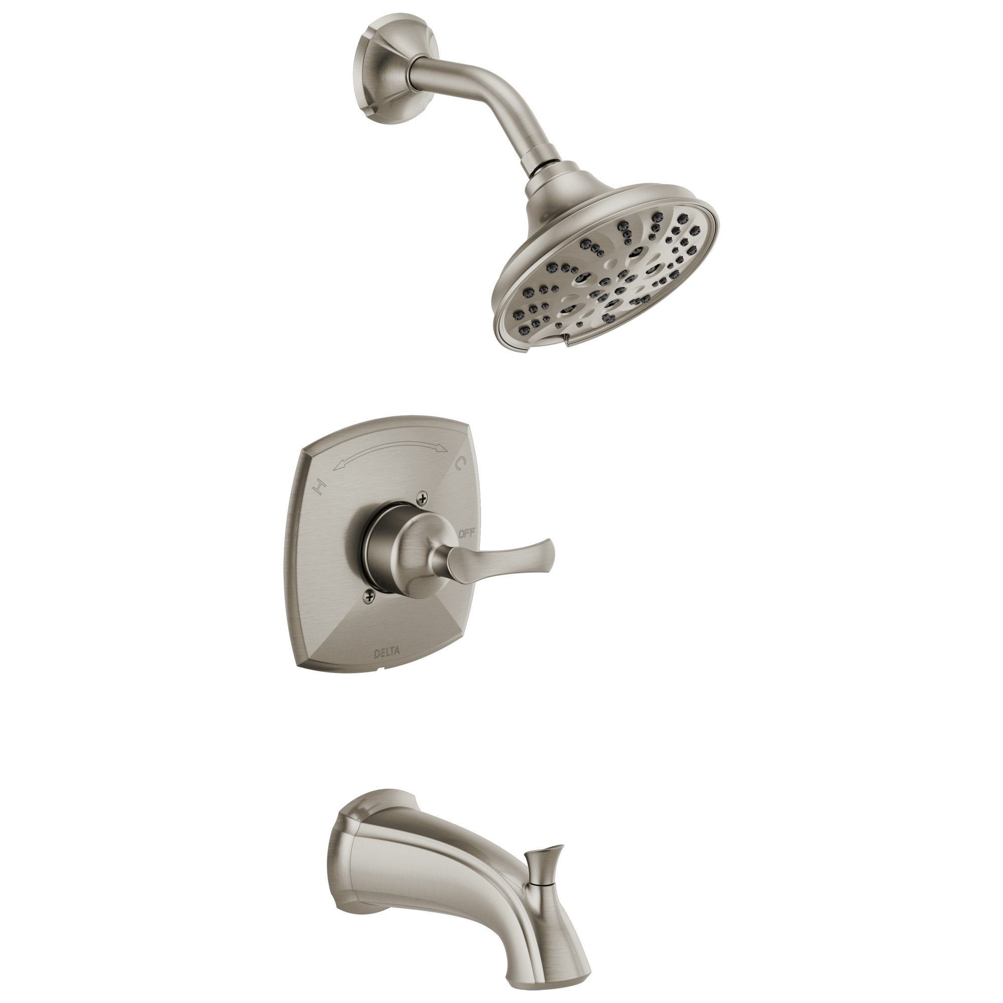 Delta Sandover Spotshield Brushed Nickel 1-handle Multi-function Round Bathtub and Shower Faucet Valve Included