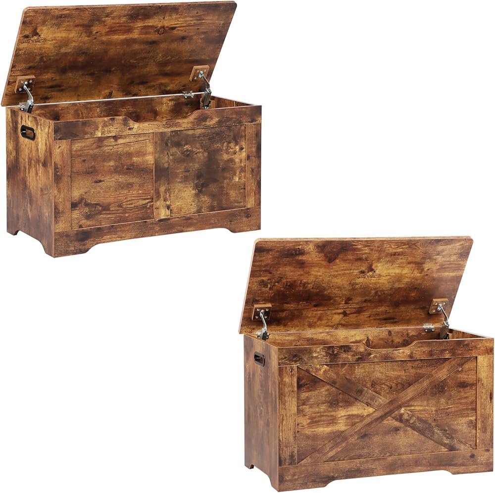 Two Storage Chest Bundles, Wooden Storage Bench, Lift Top Toy Chest with 2 Safety Hinges, Large Toy Box, Entryway Shoes Bench for Living Room, Bedroom, White