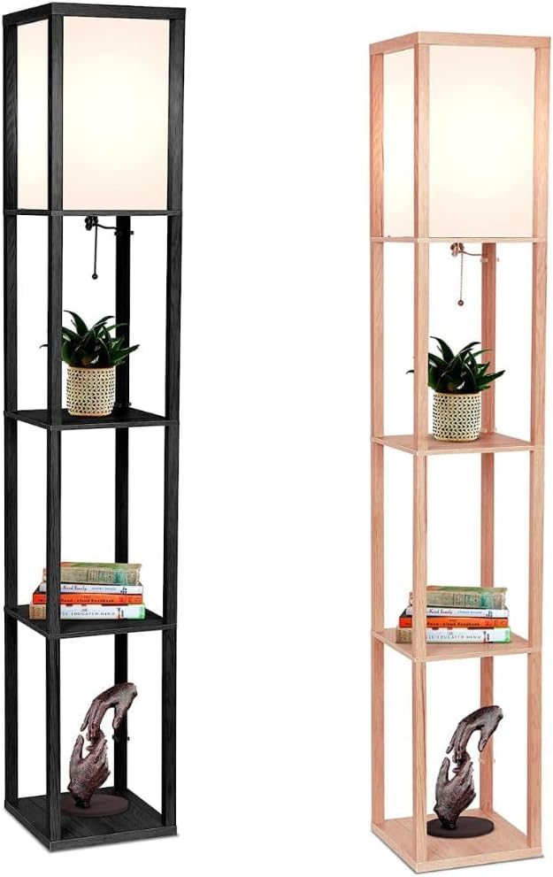 Brightech 2 units BUNDLE Maxwell - Modern Shelf Floor Lamp with Shade and LED Bulb Corner Display Lamps Shelves for Living Room, Bedroom Office