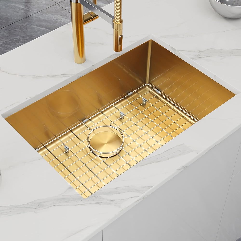 Undermount Gold Kitchen Sink 27 X 18 inch,Single Bowl Kitchen Sink,Kitchen Sink,Stainless Steel Undermount Sink