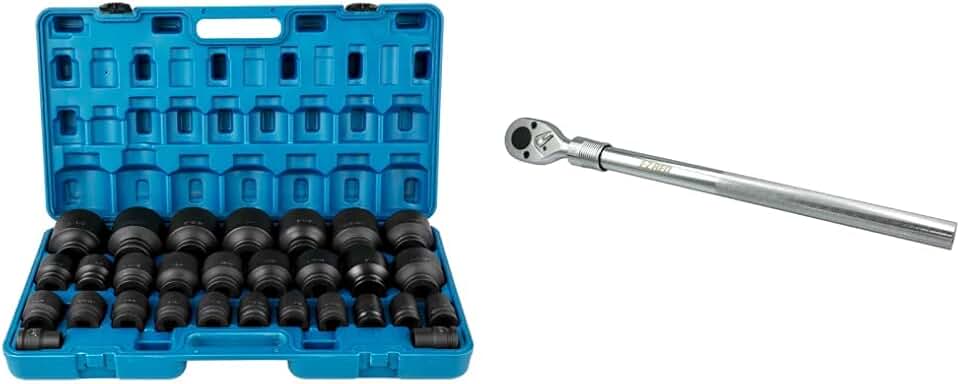 VEVOR Impact Socket Set 3/4 Inches 29 Piece Impact Sockets, 6-Point Sockets, Rugged Construction, CR-M0 & EZRED 3/4