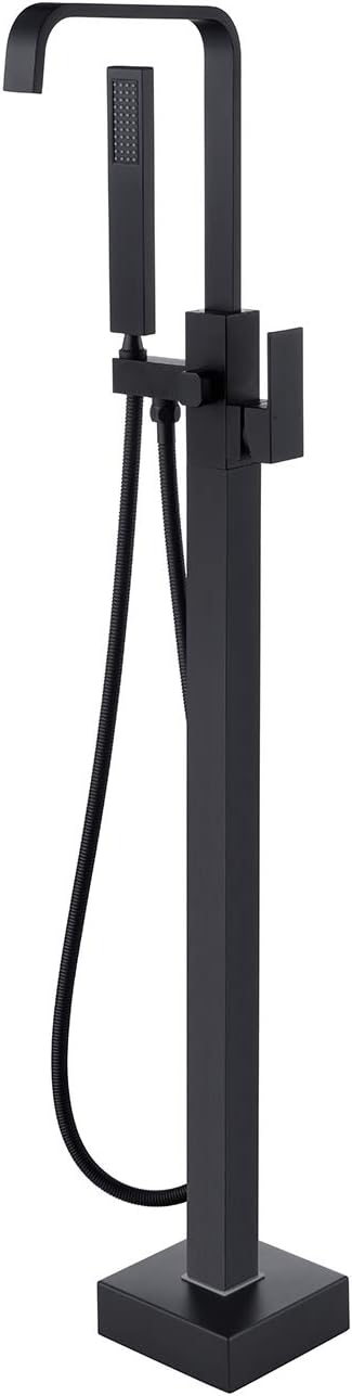 Freestanding Bathtub Faucet Tub Filler Black Waterfall Floor Mount Single Handle Brass Bathroom Faucets with Handheld Shower