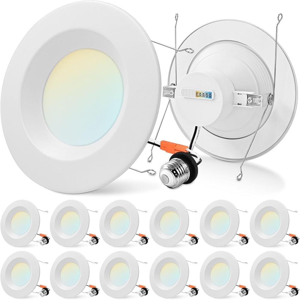5/6 Inch Retrofit LED Recessed Lighting, 17W=90W, 1500LM, 5CCT Color Selectable 2700K | 3000K | 3500K | 4000K | 5000K, Dimmable Can Light, CRI 90, Wet Rated, Energy Star, ETL (12 Pack)