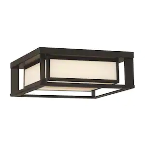 GLUCKSTEINELEMENTS Paxton 1-Light Black Integrated LED Outdoor Flush Mount with White Panel Glass Shade