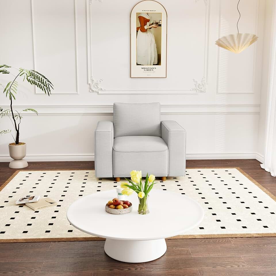 Living Room Modular Couch Loveseat Wooden Legs Comfy Sofa for Apartment,Bedroom,Office, Sectional, Linen, Wide Armrest Grey Single