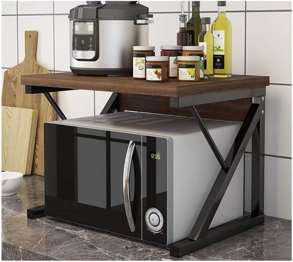 Microwave Stand Microwave Oven Rack 2 Tier Microwave Oven Rack Plate Steel Frame Microwave Stand Kitchen Rack Seasoning Rack Storage Rack Microwave Rack Microwave Oven Stand ( Color : Light Walnut+W