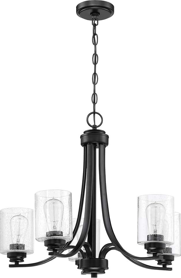 Craftmade 50525-FB Bolden Clear Seeded Glass Shade Chandelier, 5-Light 500 Watts, Flat Black