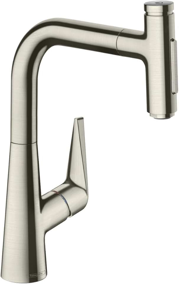 hansgrohe Talis Select S Stainless Steel Bar Kitchen Faucet, Kitchen Faucets with Pull Out Sprayer, Faucet for Kitchen Sink, Stainless Steel Optic 73868801