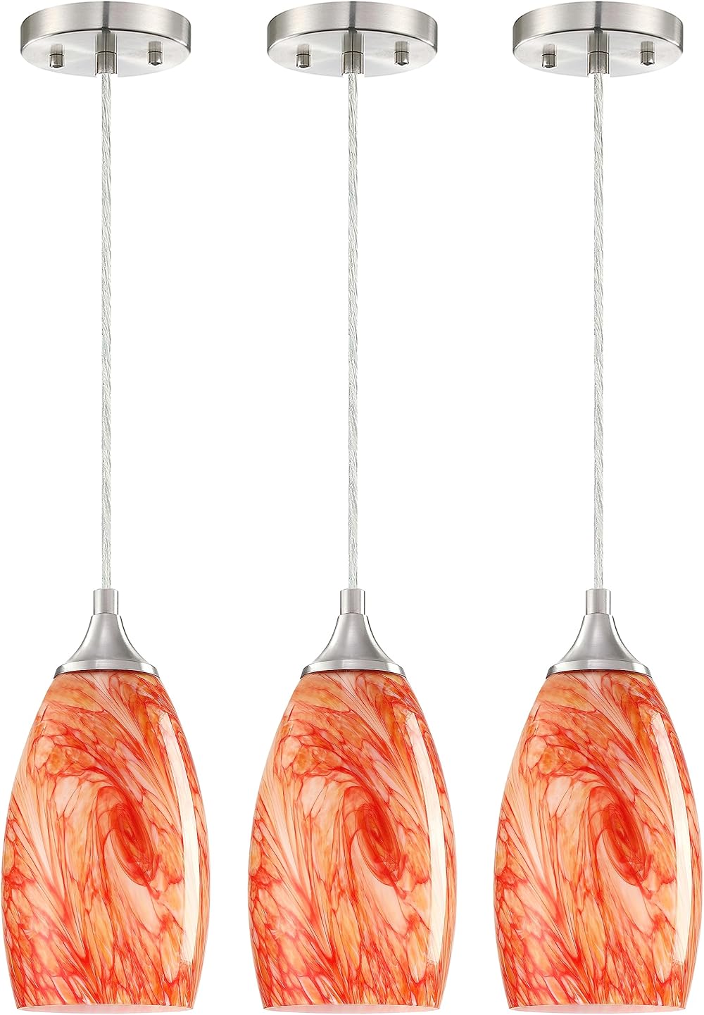 Glass Pendant Light Fixtures 3 Pack Mini Hanging Kitchen Island Lighting Shade Farmhouse Hand Blow Lighting Fixture for Ceiling at Bar Dining Room Over Sink