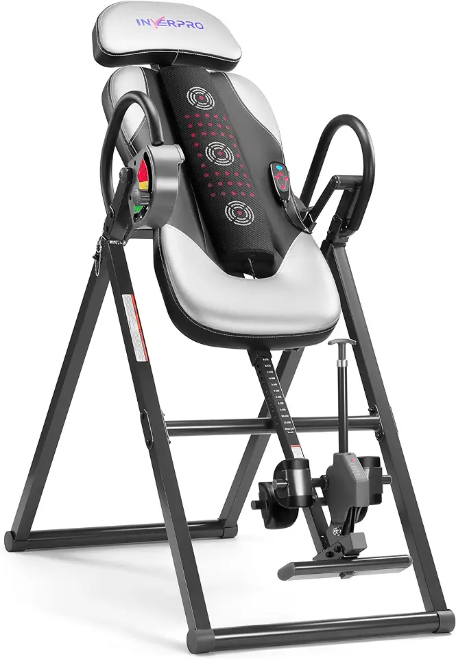 Model A Advanced Heat and Massage Heavy Duty Deluxe Inversion Table,320 lb Capacity,Gray/Black