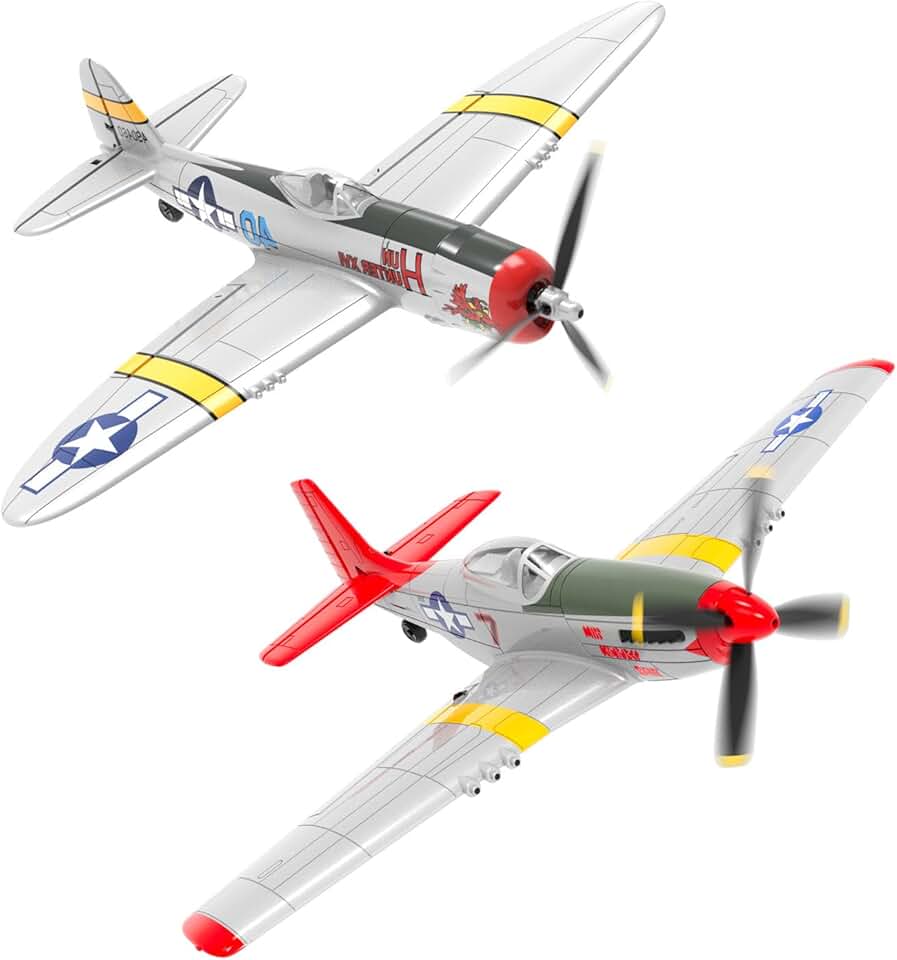 VOLANTEXRC 4CH RC Plane Fighter Airplane P51D Mustang & P-47 Thunderbolt with Aileron, 2.4Ghz Remote Control Aircraft with Aerobatic & 3 Modes Fly for Adults